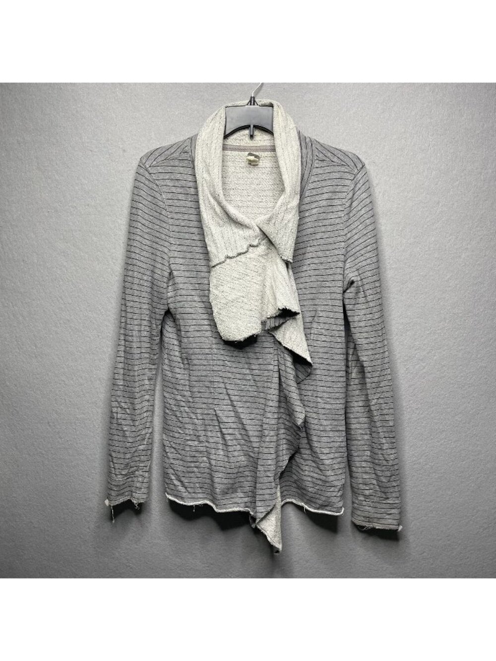 We The Free Ebb & Flow Gray Striped Cardigan L Open Front Drape